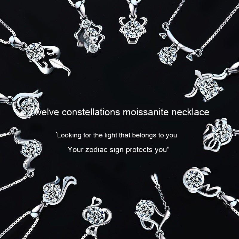 12 Constellation Pendant 925 Silver 1 Karat Moissanite Twelve Constellations Necklace Female - Reem Style