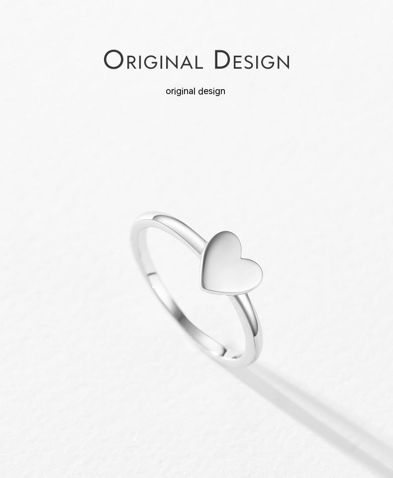 Female Minority Simple S925 Glossy Love Heart-shaped Ring Reem Style