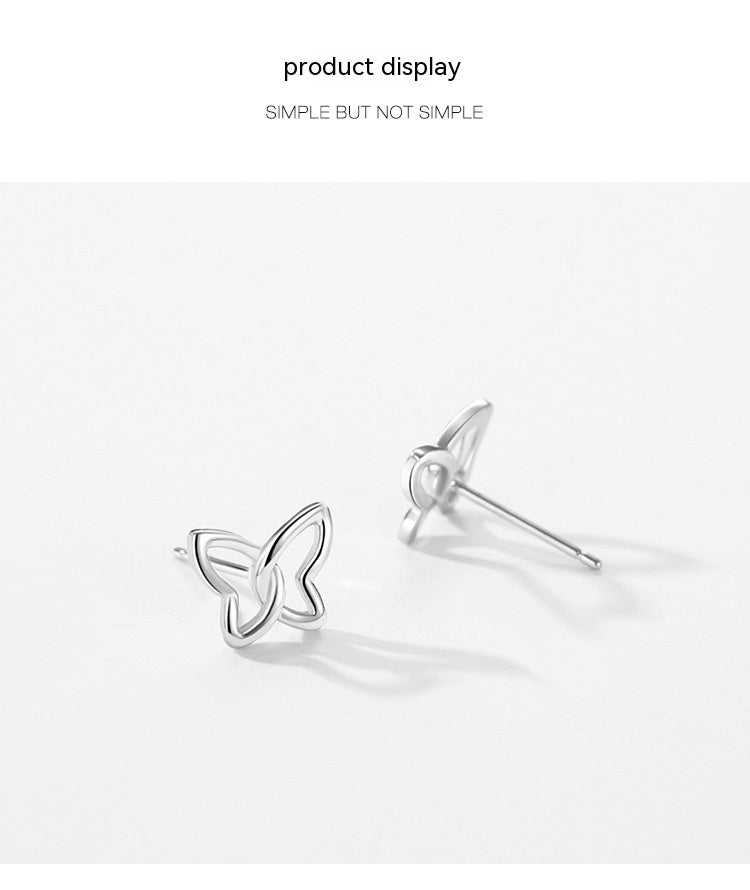 Female Sweet S925 Sterling Silver Butterfly Hollow Ear Stud Reem Style