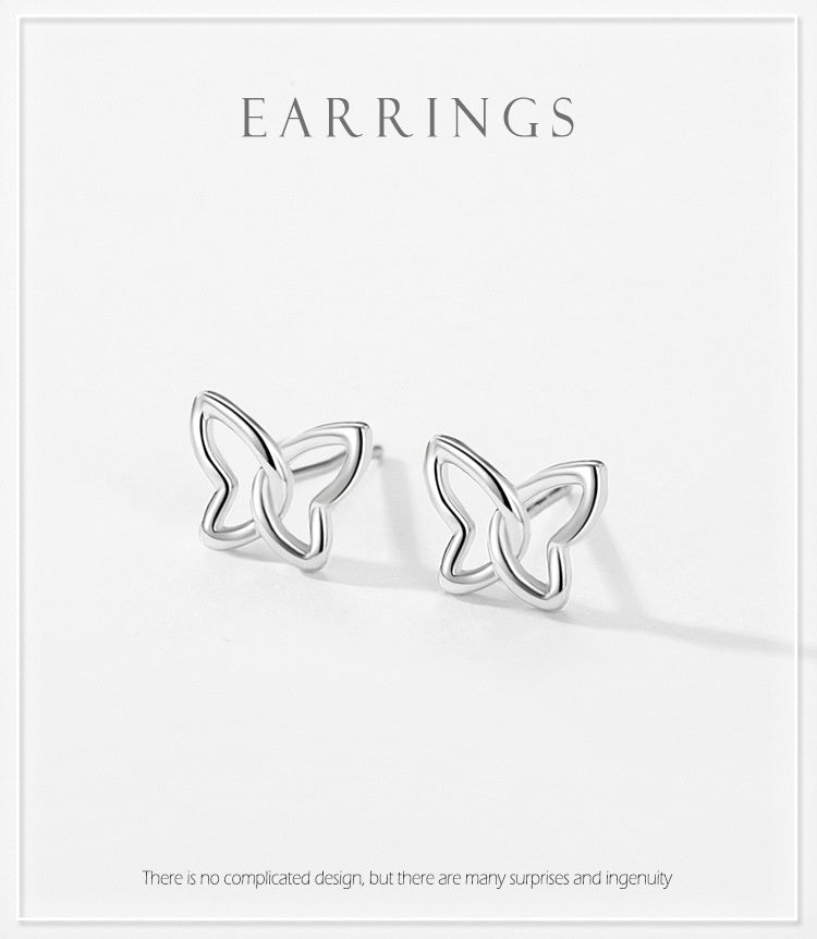 Female Sweet S925 Sterling Silver Butterfly Hollow Ear Stud Reem Style