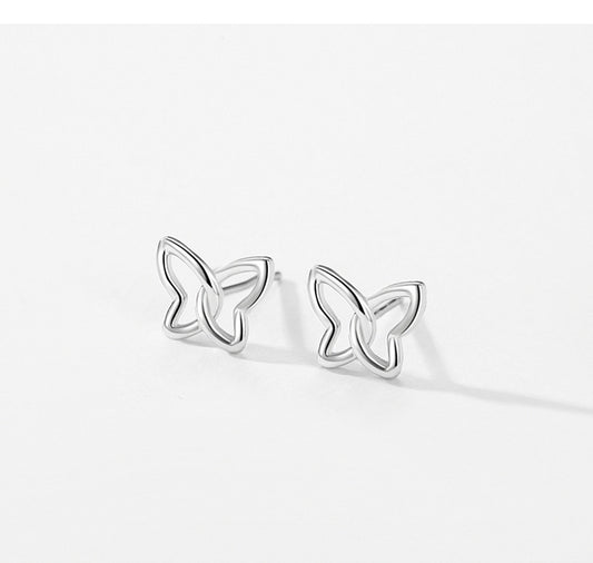 Female Sweet S925 Sterling Silver Butterfly Hollow Ear Stud Reem Style