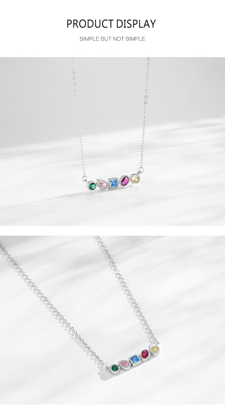 S925 Silver Rainbow Zircon Geometric Design Square Necklace Earrings Reem Style