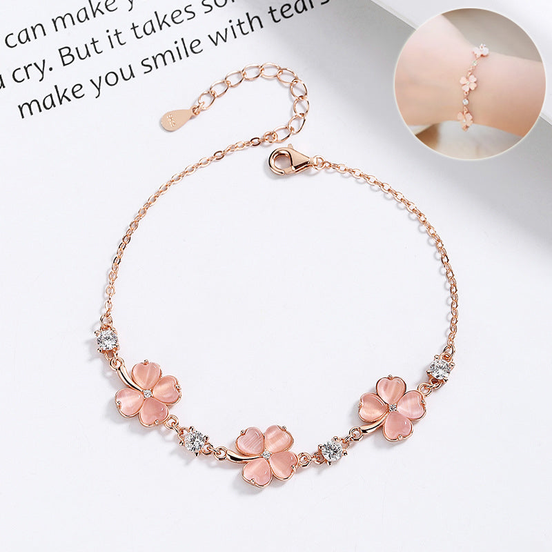 Fashion Jewelry Opal Crystal Gemstones Chain Bracelets For Women Femme Zircon Diamonds Rose Gold Jewelry Bijoux Mujer Cute Girlfriend Gifts Reem Style