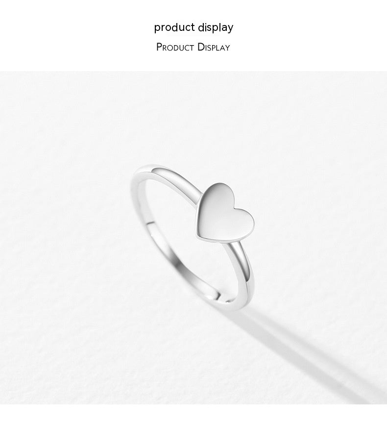 Female Minority Simple S925 Glossy Love Heart-shaped Ring Reem Style