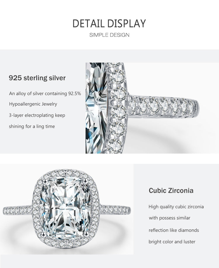 Women's S925 Sterling Silver Princess Ring Reem Style