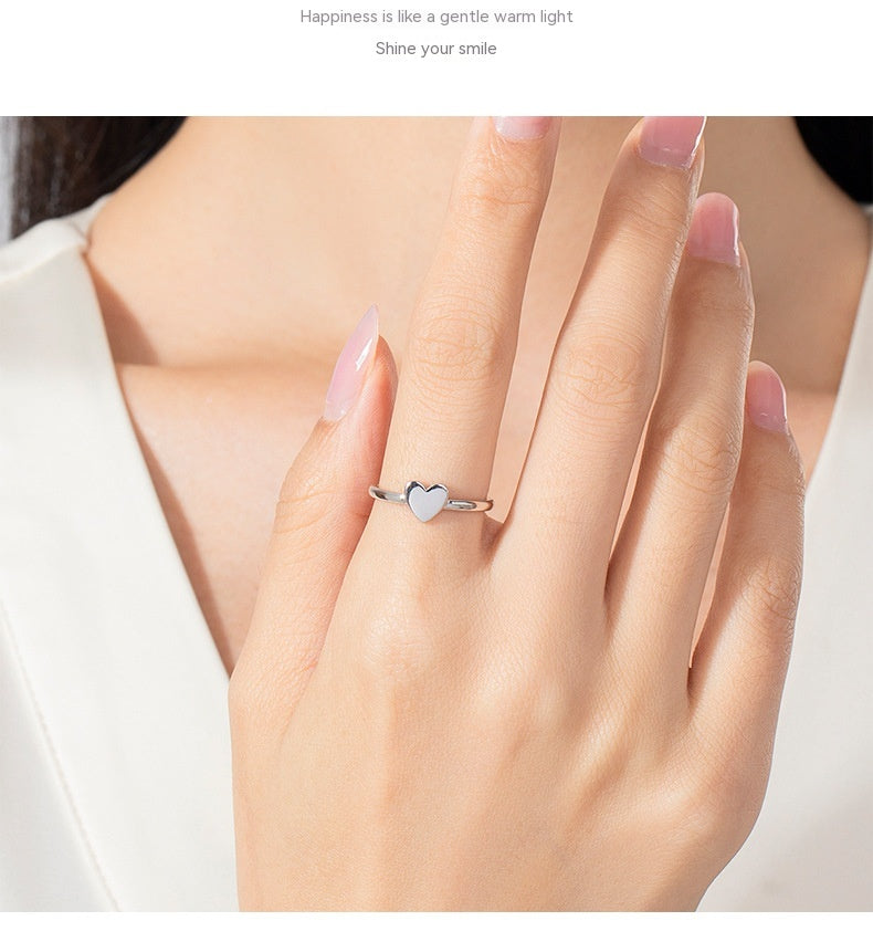 Female Minority Simple S925 Glossy Love Heart-shaped Ring Reem Style