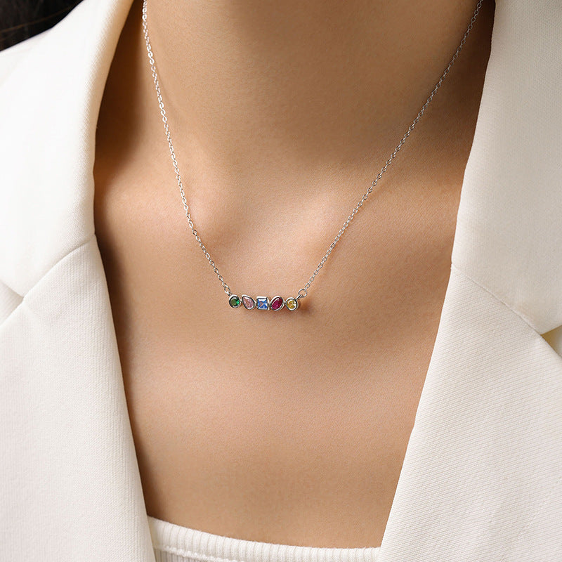 S925 Silver Rainbow Zircon Geometric Design Square Necklace Earrings Reem Style