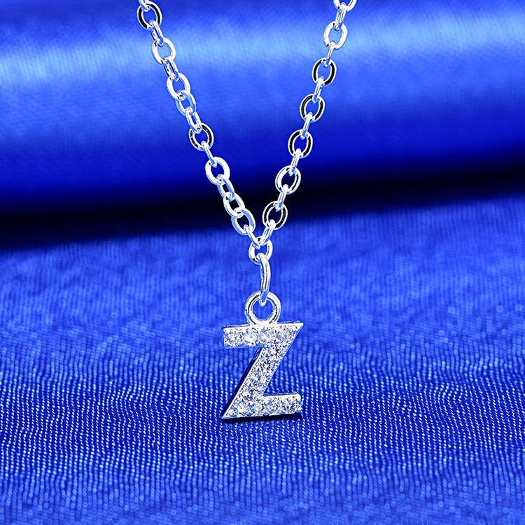 925 Rhinestone 26 Letter Necklace Minimalist Design - Reem Style