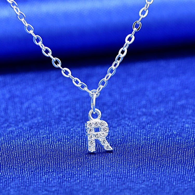 925 Rhinestone 26 Letter Necklace Minimalist Design - Reem Style