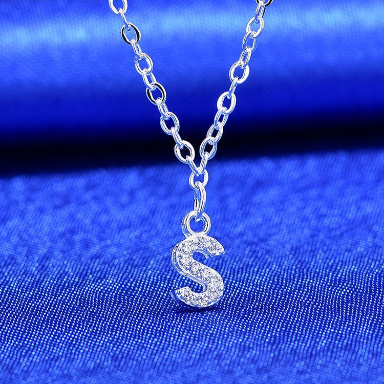 925 Rhinestone 26 Letter Necklace Minimalist Design - Reem Style