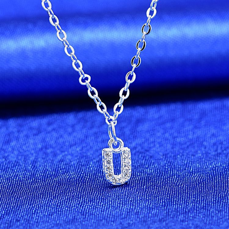 925 Rhinestone 26 Letter Necklace Minimalist Design - Reem Style