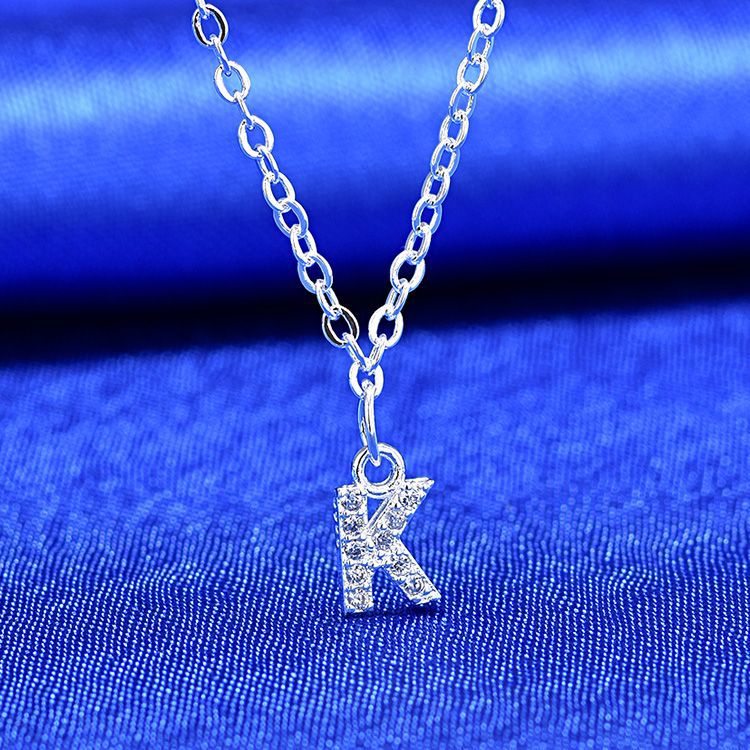 925 Rhinestone 26 Letter Necklace Minimalist Design - Reem Style