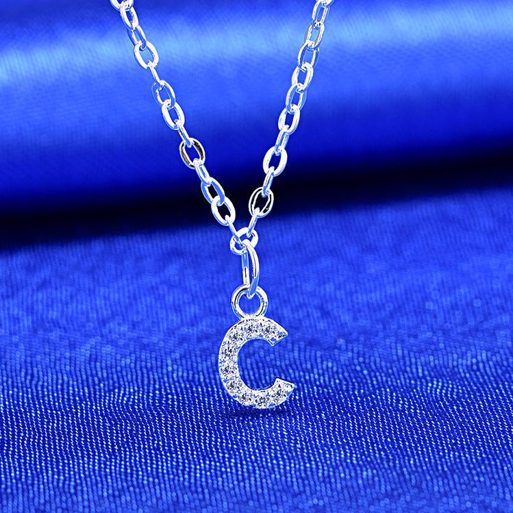 925 Rhinestone 26 Letter Necklace Minimalist Design - Reem Style