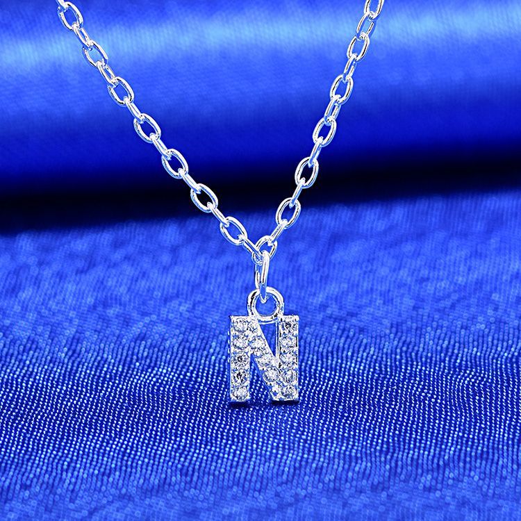 925 Rhinestone 26 Letter Necklace Minimalist Design - Reem Style