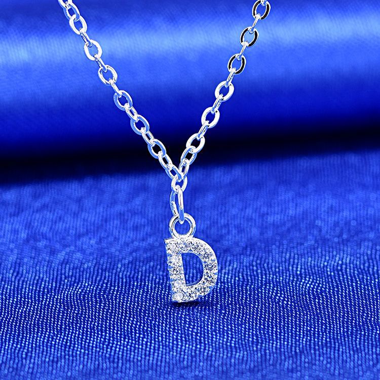 925 Rhinestone 26 Letter Necklace Minimalist Design - Reem Style