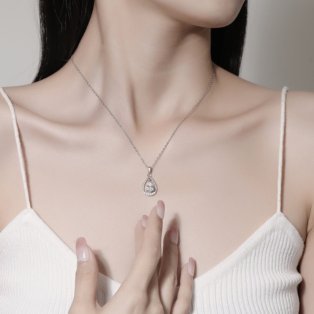 925 Sterling Silver Necklace Female Angel Tears Necklace Fashion Drop - shaped - Reem Style