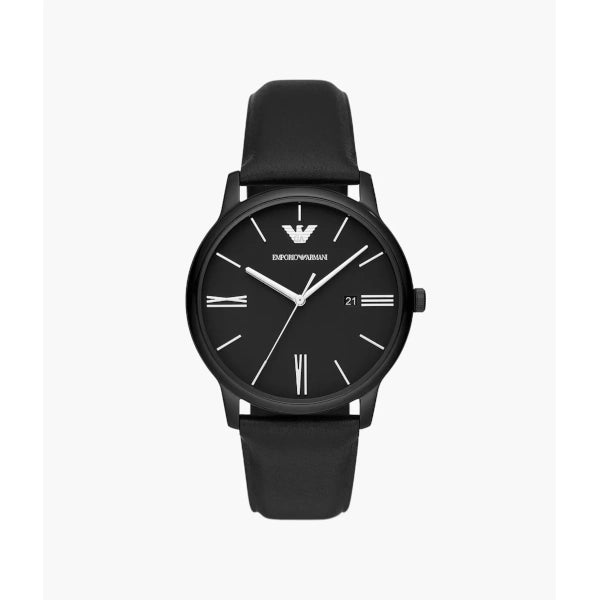 Emporio Armani Three-Hand Date Black Leather Watch (AR11573)