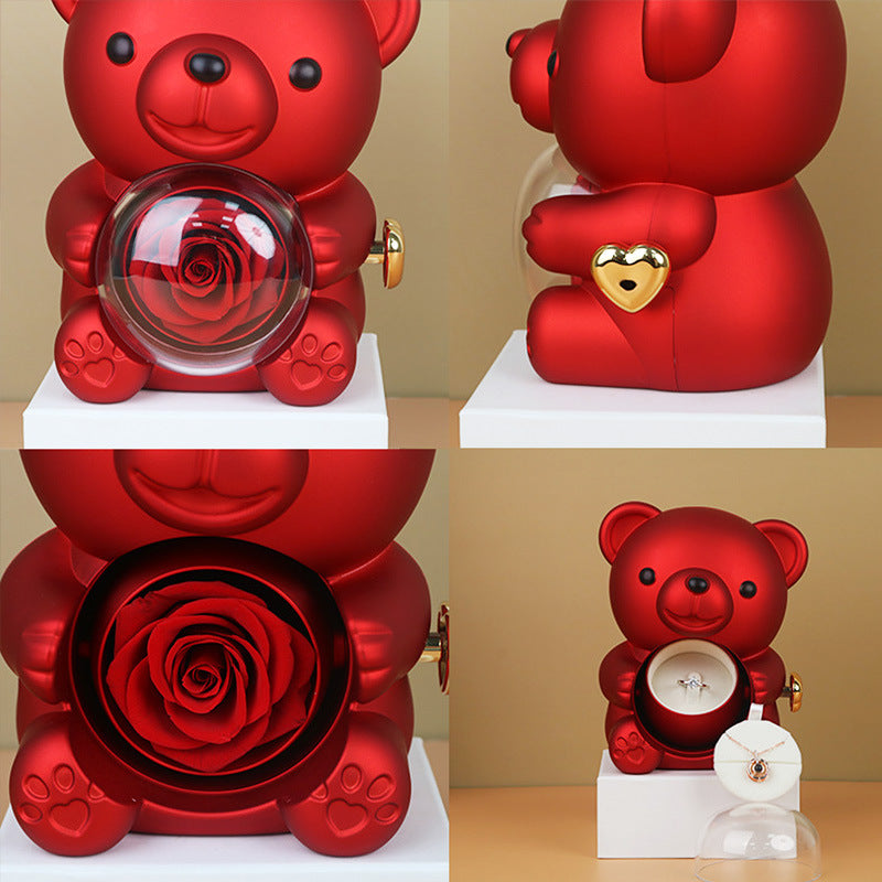 Rotating Bear Gift Box Rose Jewelry Box Reem Style