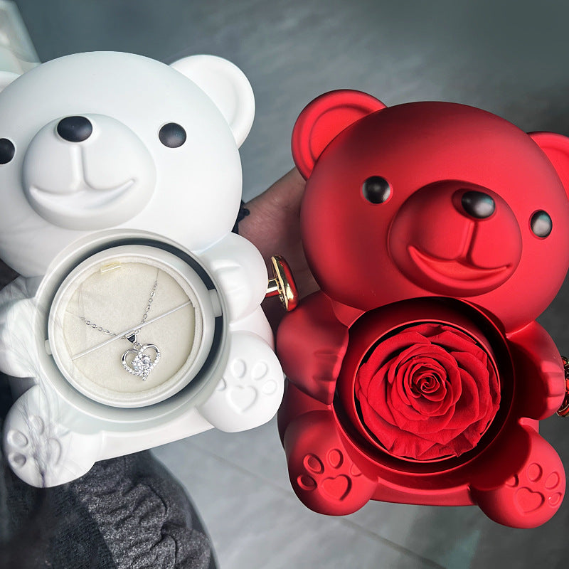 Rotating Bear Gift Box Rose Jewelry Box Reem Style