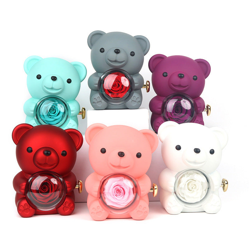 Rotating Bear Gift Box Rose Jewelry Box Reem Style