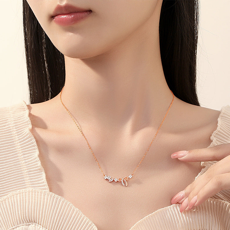 Sterling Silver 925 Bow Necklace Female Korean Exquisite Zircon Reem Style