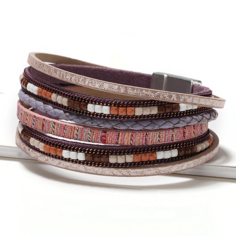 Bead Women's Leather Multi - layer Handmade Braided Bracelets - Reem Style