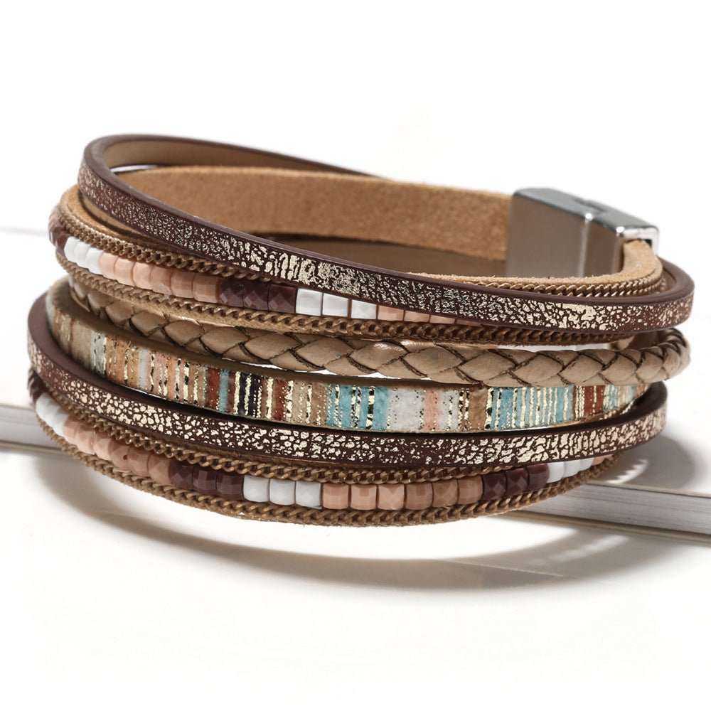 Bead Women's Leather Multi - layer Handmade Braided Bracelets - Reem Style