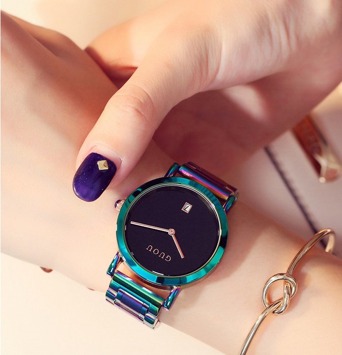 Colorful steel belt watch fashion color steel belt women's watch simple European and American Fan steel belt women's watch - Reem Style