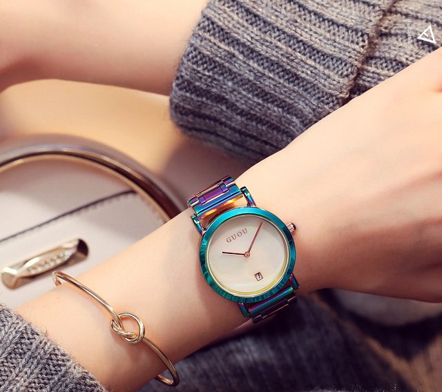 Colorful steel belt watch fashion color steel belt women's watch simple European and American Fan steel belt women's watch - Reem Style