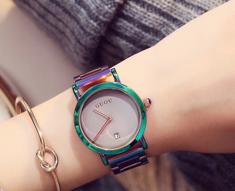 Colorful steel belt watch fashion color steel belt women's watch simple European and American Fan steel belt women's watch - Reem Style