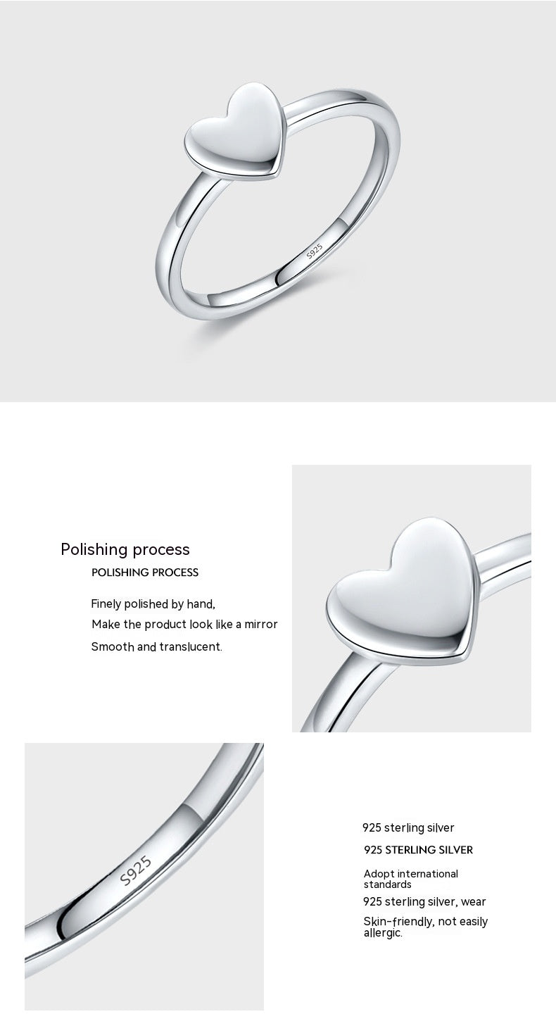 Female Minority Simple S925 Glossy Love Heart-shaped Ring Reem Style