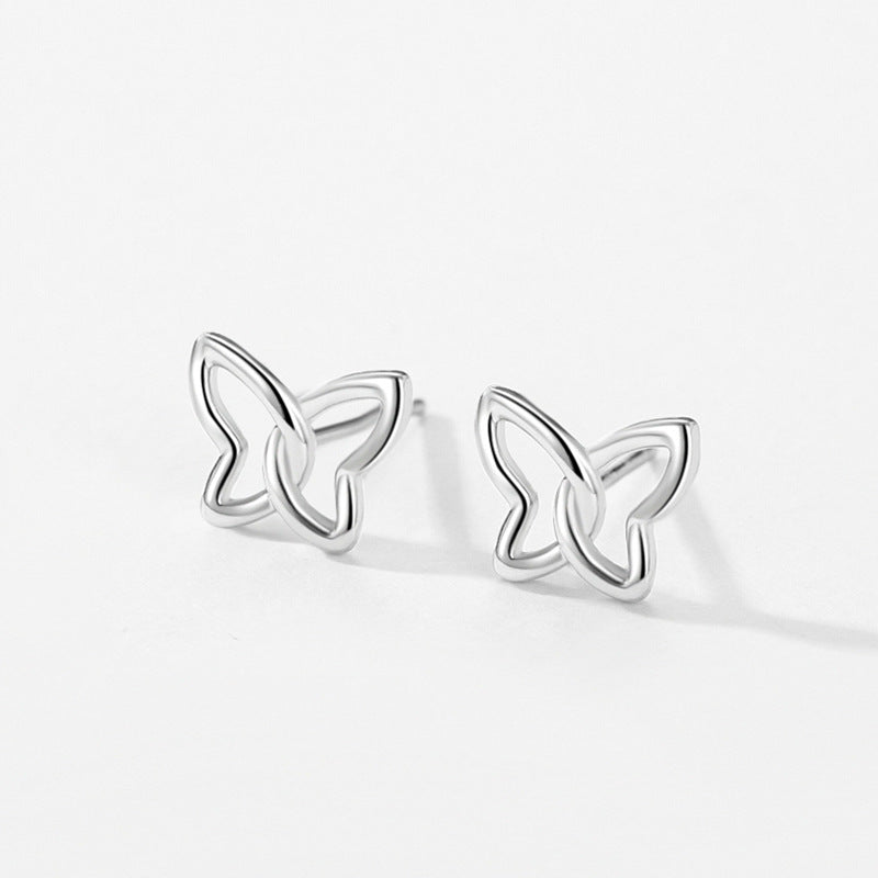 Female Sweet S925 Sterling Silver Butterfly Hollow Ear Stud Reem Style